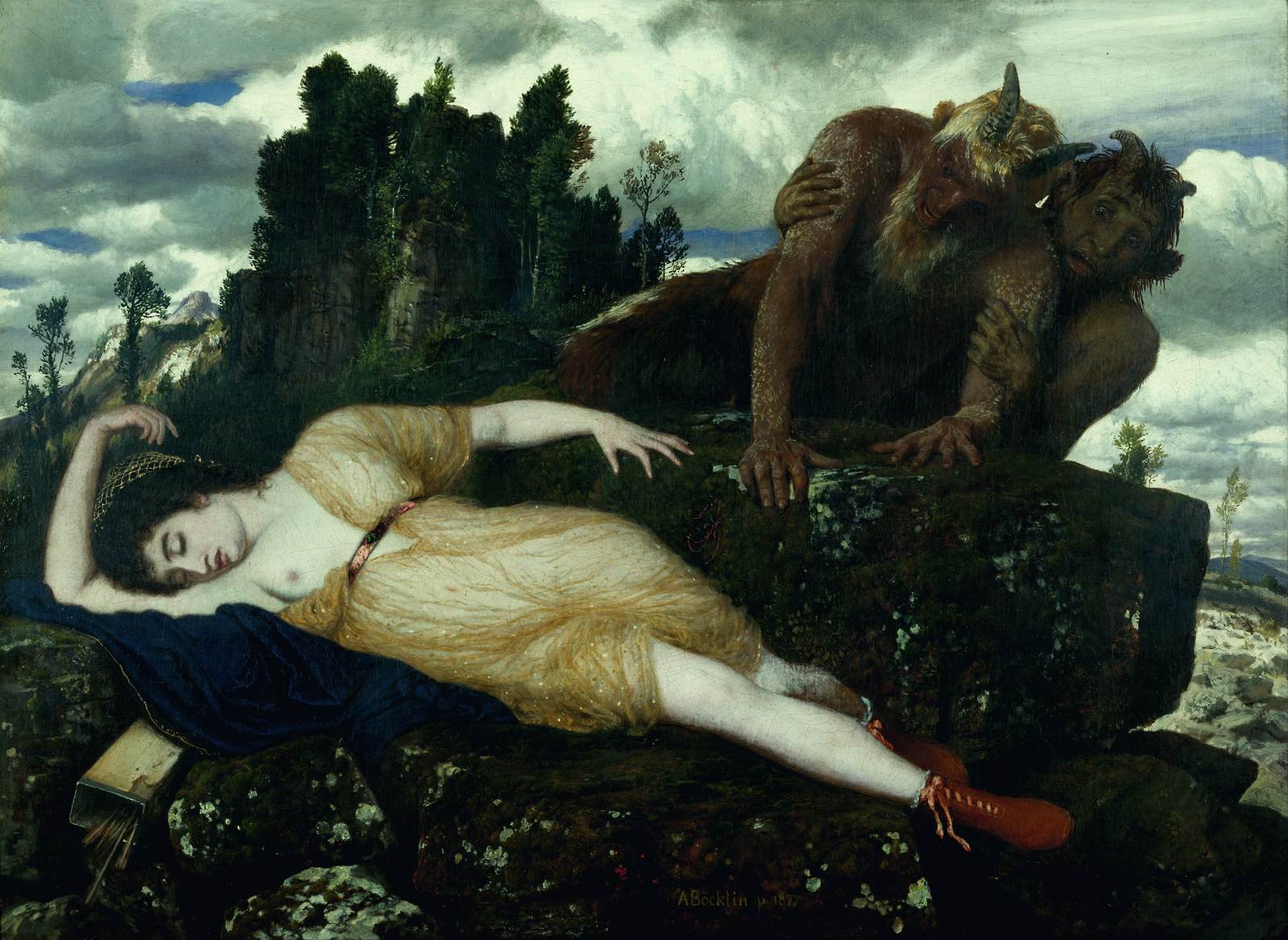 Sleeping Diana Watched by Two Fauns by