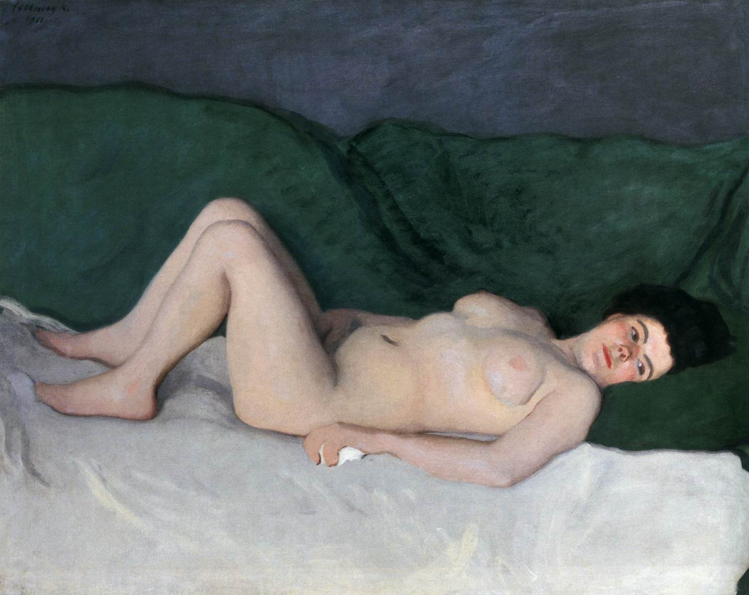 Female Nude against Green Background I by FERENCZY, Károly