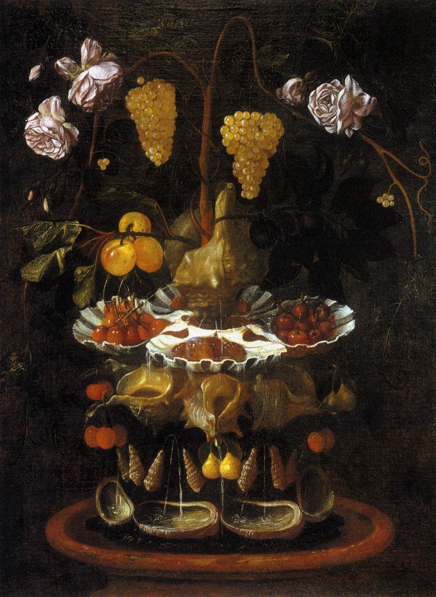 Still-Life with a Shell Fountain, Fruit and Flowers by ESPINOSA, Juan de