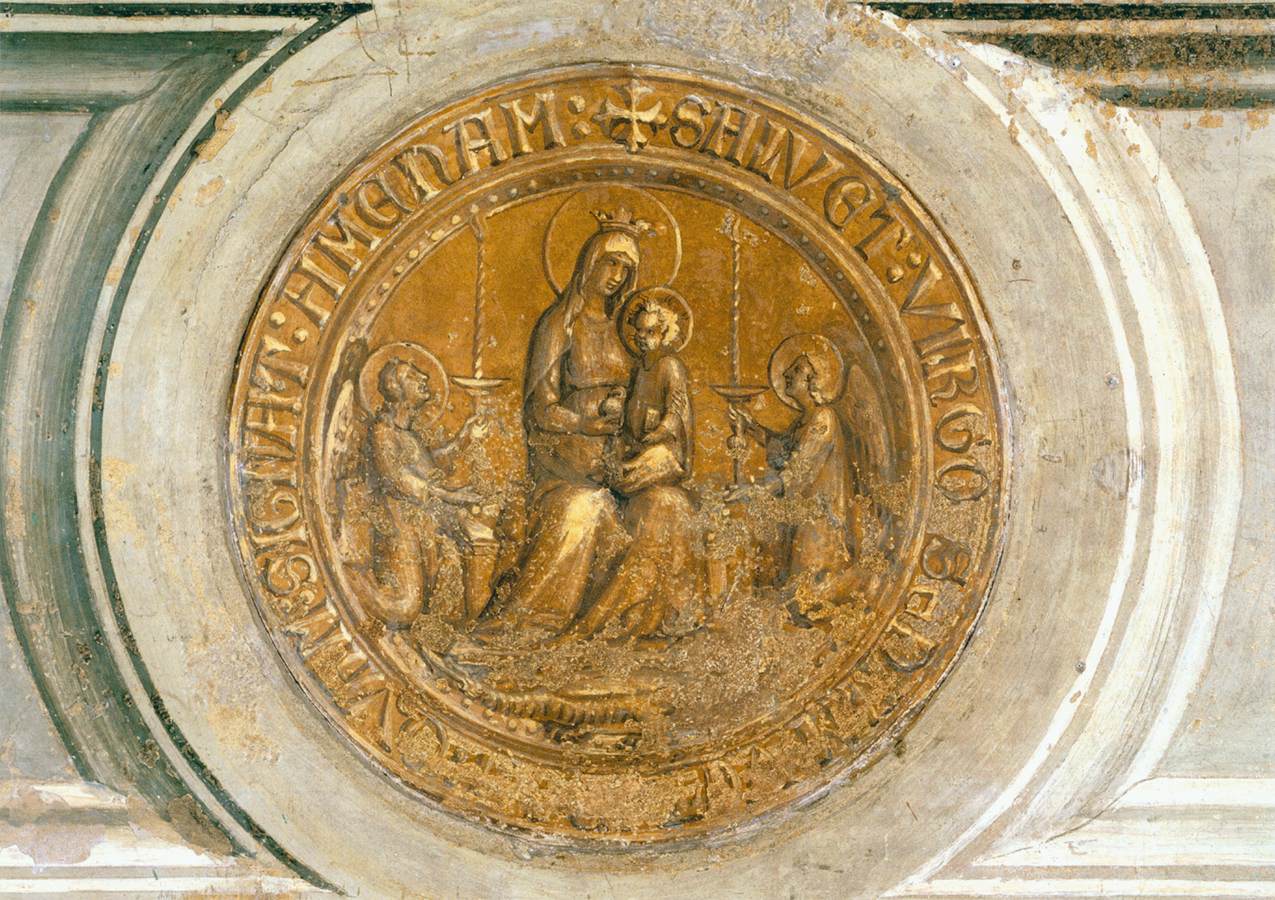 Maestà (detail of the medallions) by SIMONE MARTINI