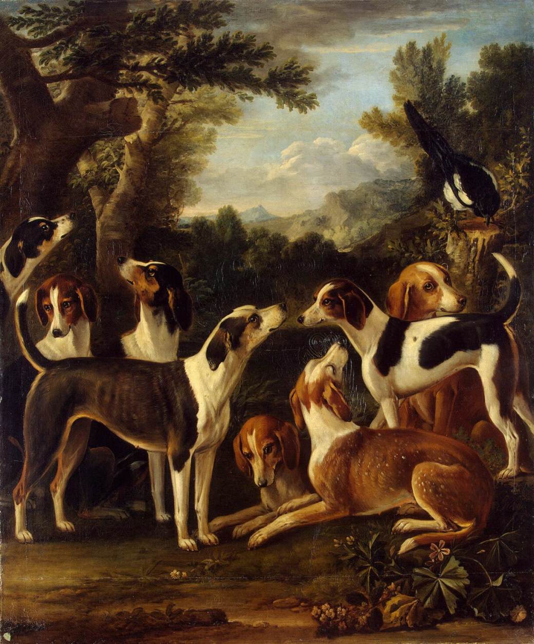 Hounds and a Magpie by WOOTTON, John