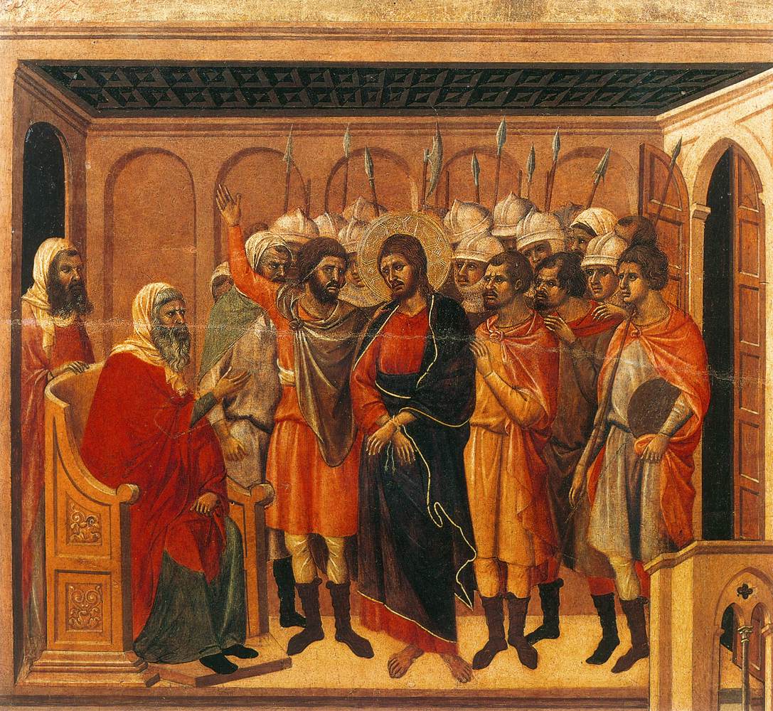 Jesus before Annas (scene 8) by DUCCIO di Buoninsegna