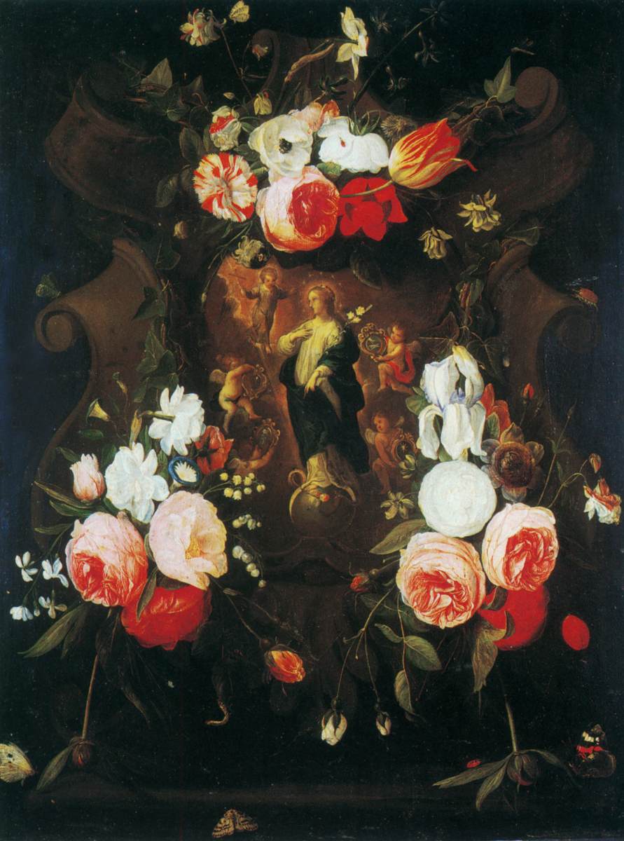 Garlands of Flowers surrounding Immaculate Conception by