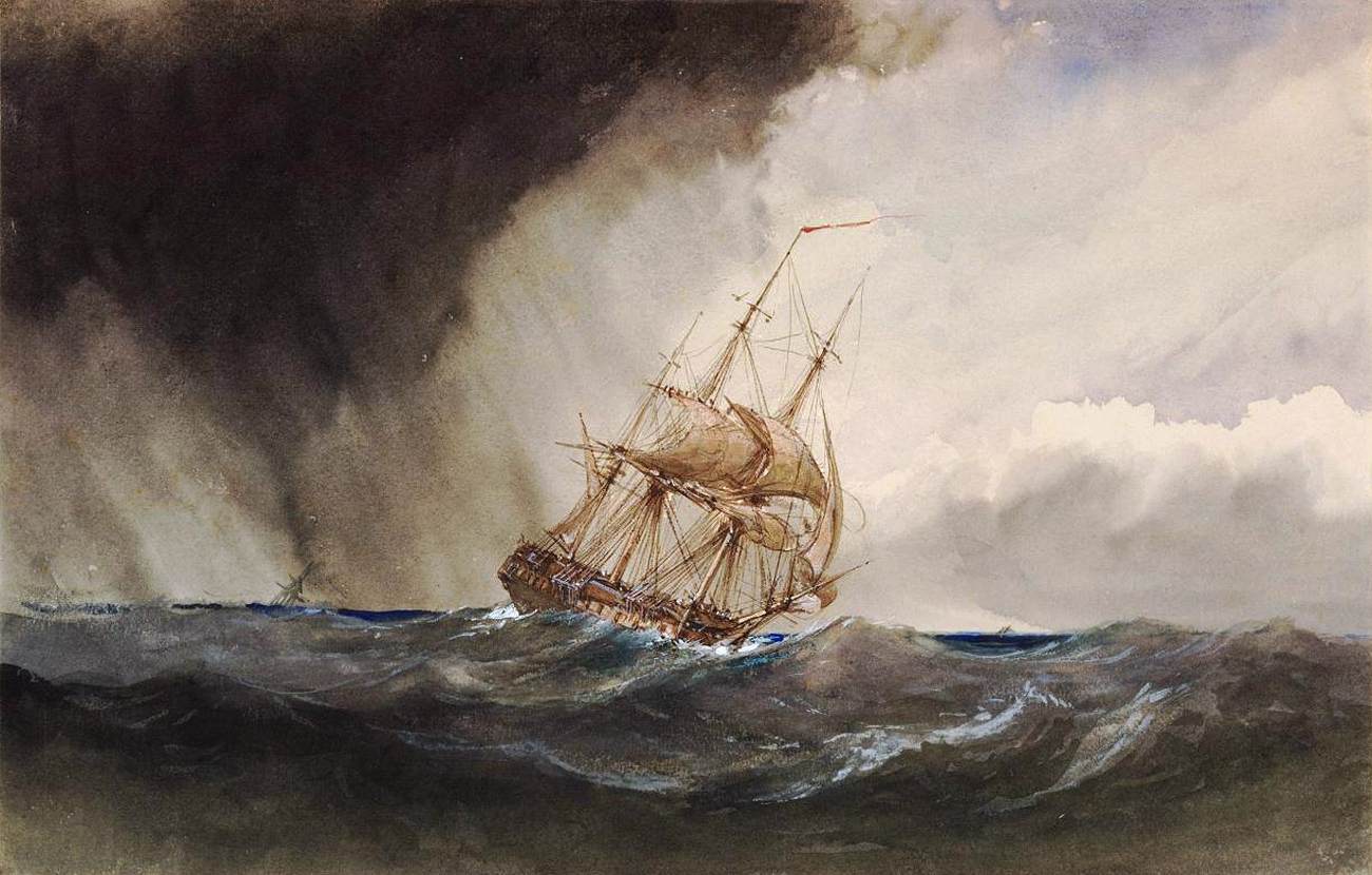 Frigate in Storm by