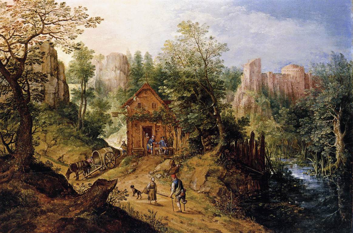 Mountain Valley with Inn and Castle by STEVENS, Pieter