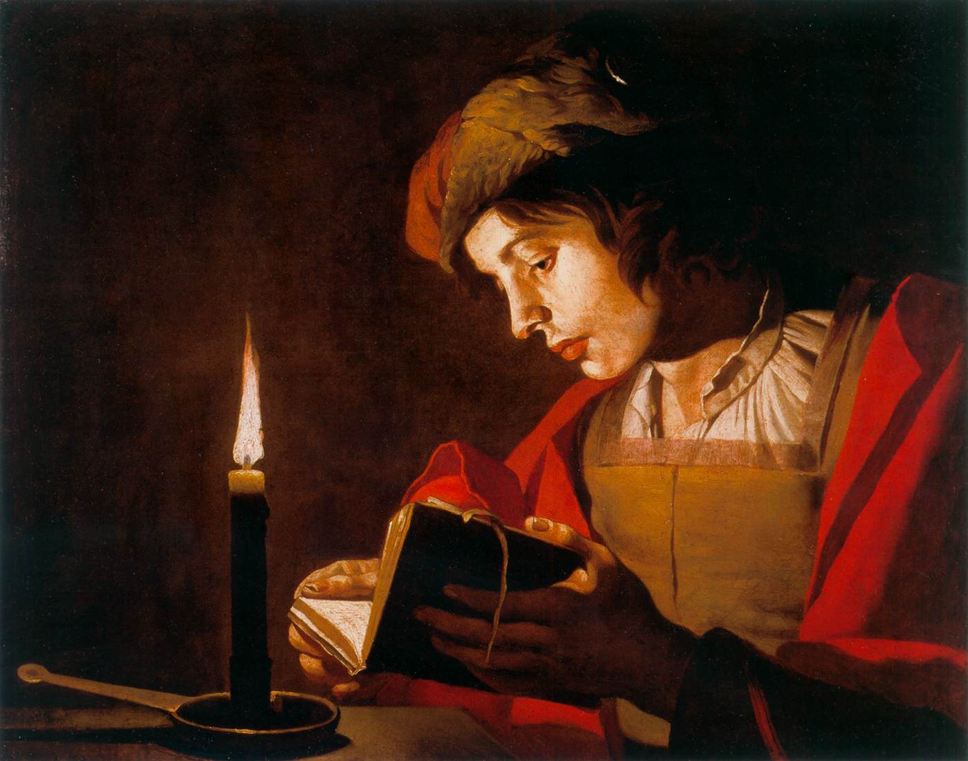 Young Man Reading by Candlelight by STOM, Matthias