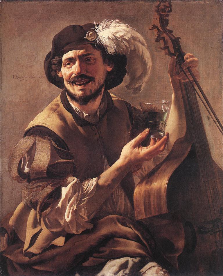 A Laughing Bravo with a Bass Viol and a Glass by TERBRUGGHEN, Hendrick