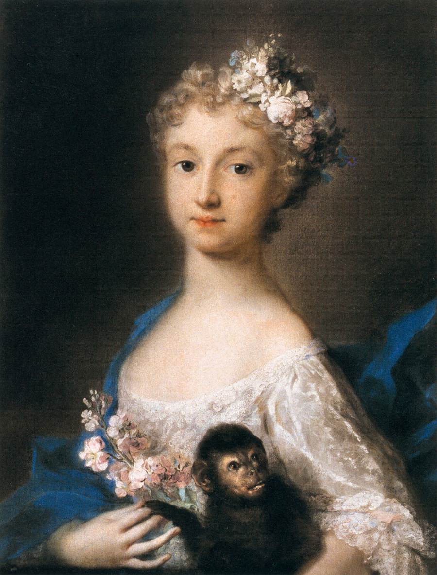 Young Girl Holding a Monkey by CARRIERA, Rosalba