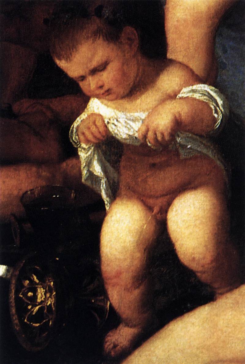 Bacchanal of the Andrians (detail) by TIZIANO Vecellio