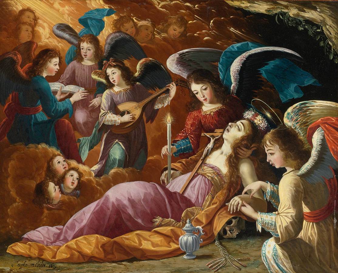 The Penitent Magdalene Comforted by Angels by AYALA, Josefa de