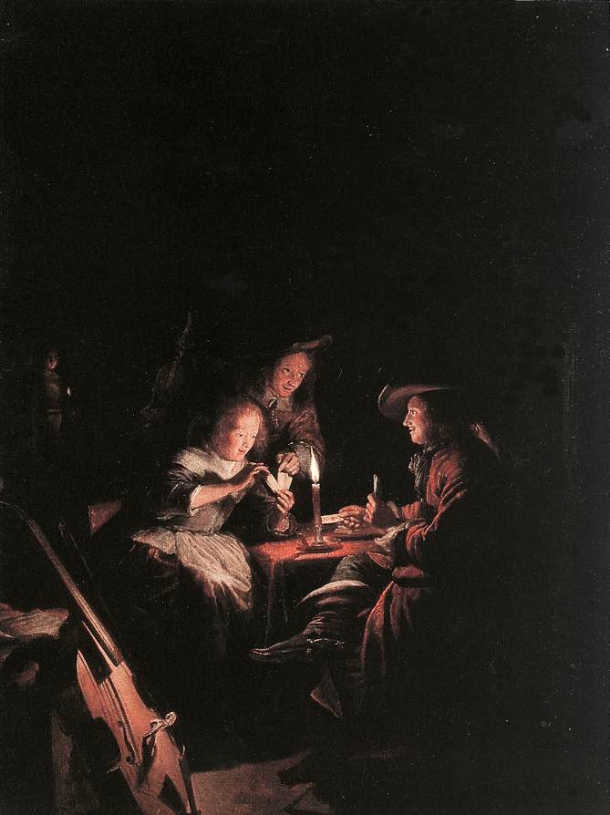 Cardplayers at Candlelight by DOU, Gerrit