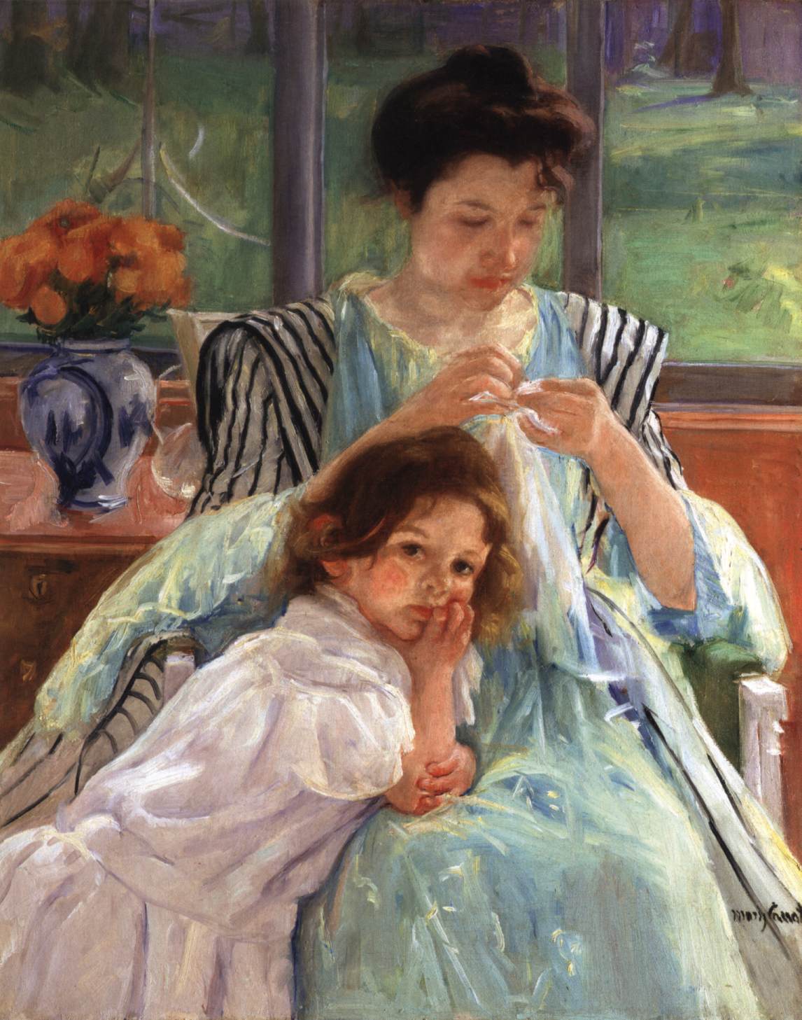 Young Mother Sewing by CASSATT, Mary