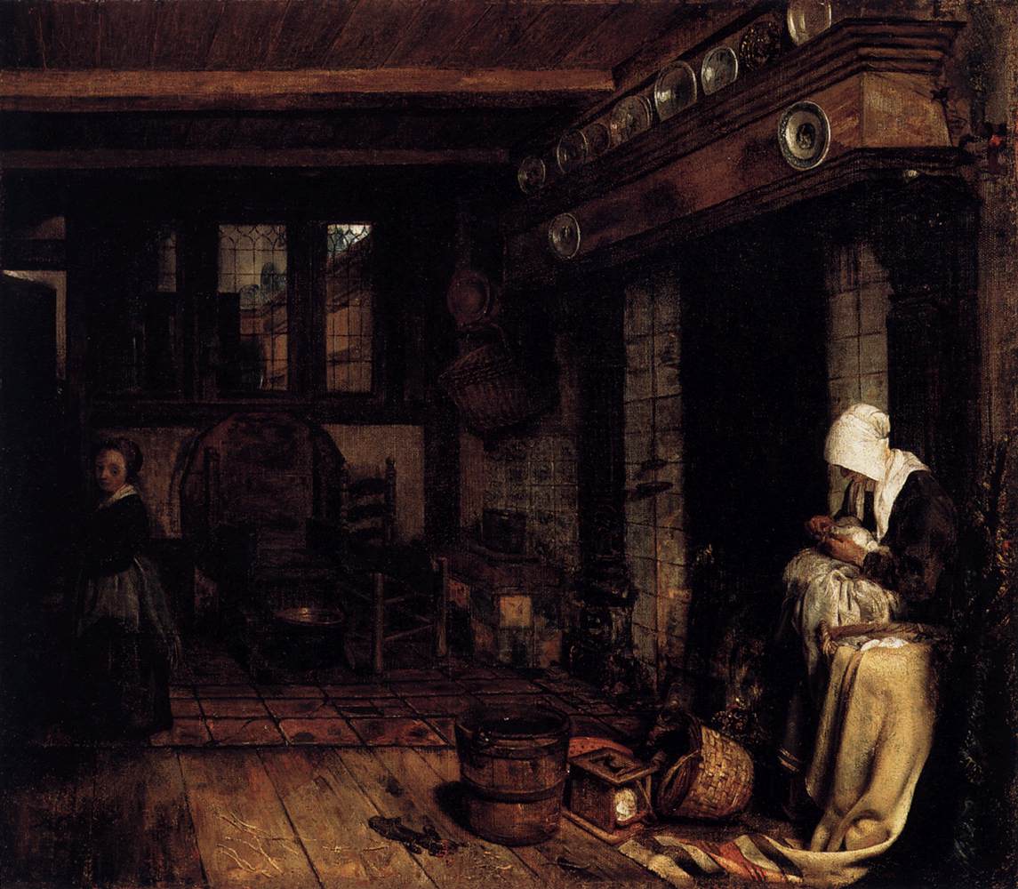 Dutch Interior with Woman Sewing by