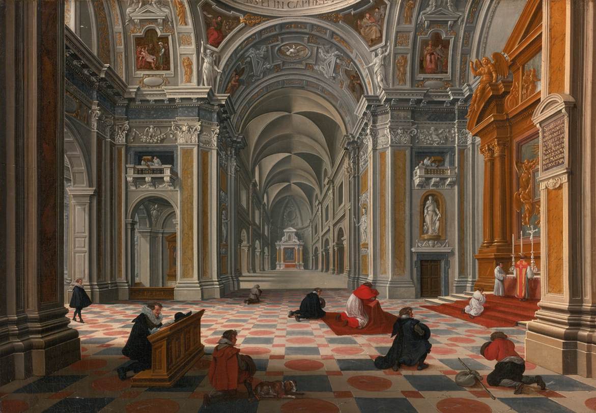 Figures at Mass in an Ornate Church Interior by BASSEN, Bartholomeus van