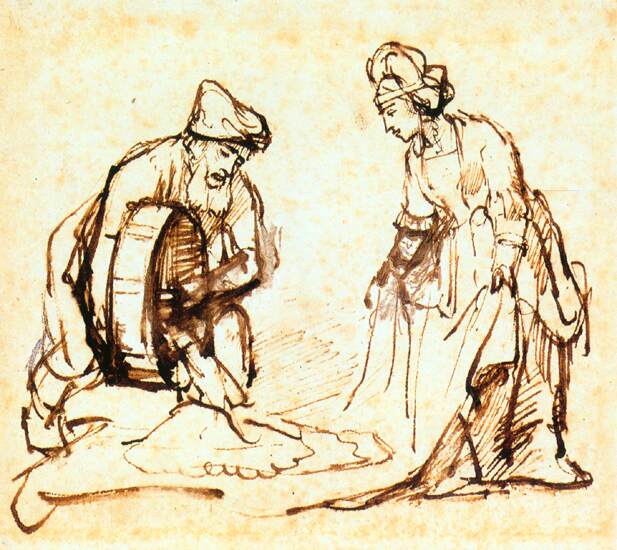 Boaz Casting Barley into Ruth's Veil by REMBRANDT Harmenszoon van Rijn