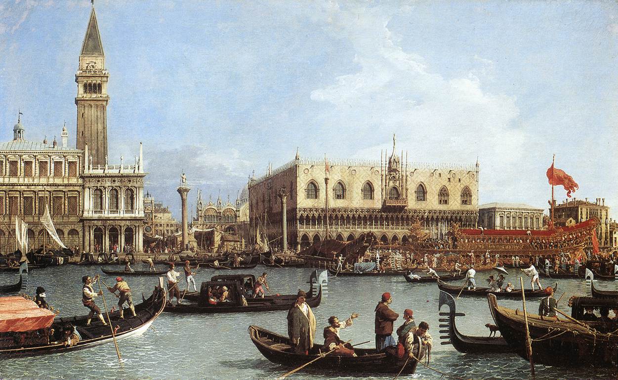 Return of the Bucentoro to the Molo on Ascension Day by CANALETTO