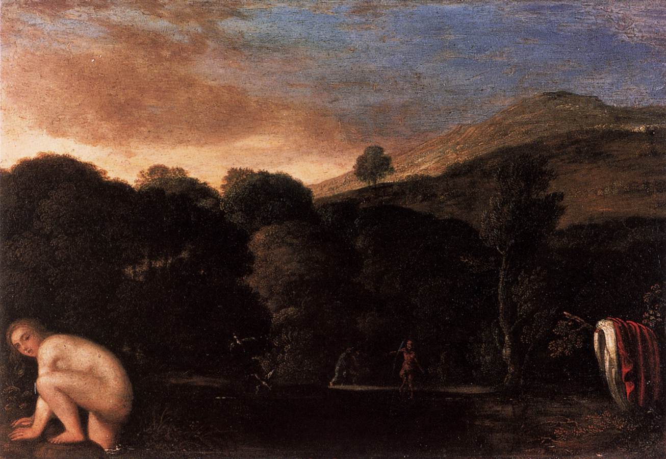 Nymph Fleeing Satyrs by ELSHEIMER, Adam