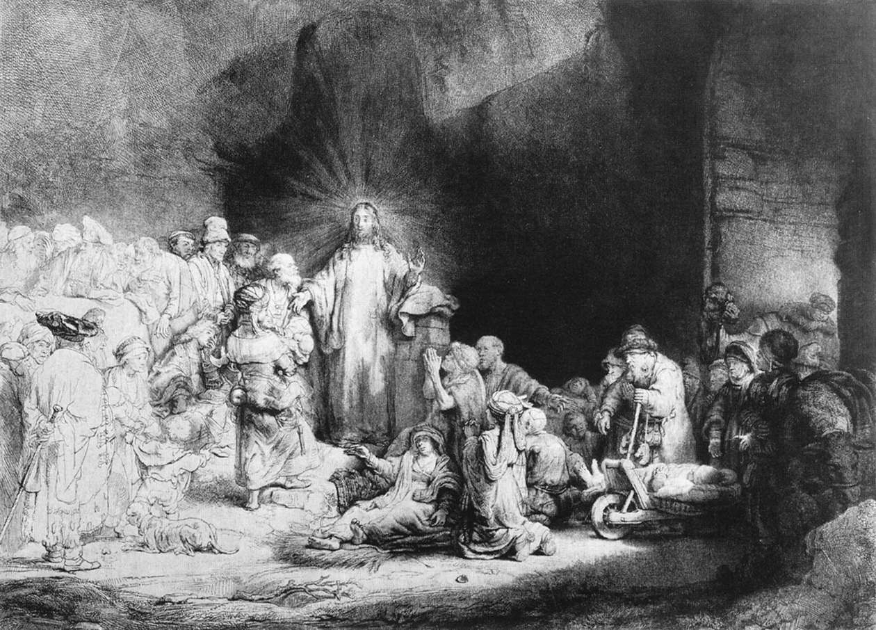 "The Little Children Being Brought to Jesus ("The 100 Guilder Print")" by