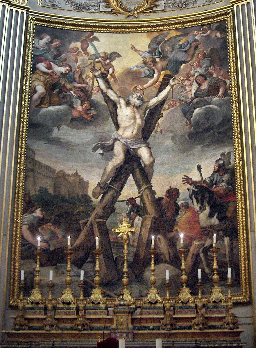 Painting in the choir: Crucifixion of St Andrew by