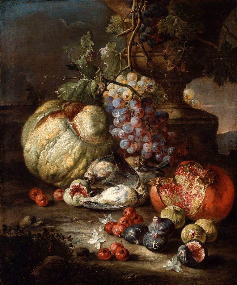 Still-Life with Fruit and Dead Birds in a Landscape by