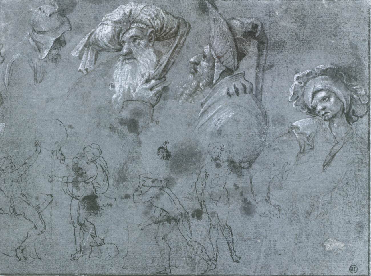 Character Studies and Nude Figures (recto) by ENGEBRECHTSZ., Cornelis