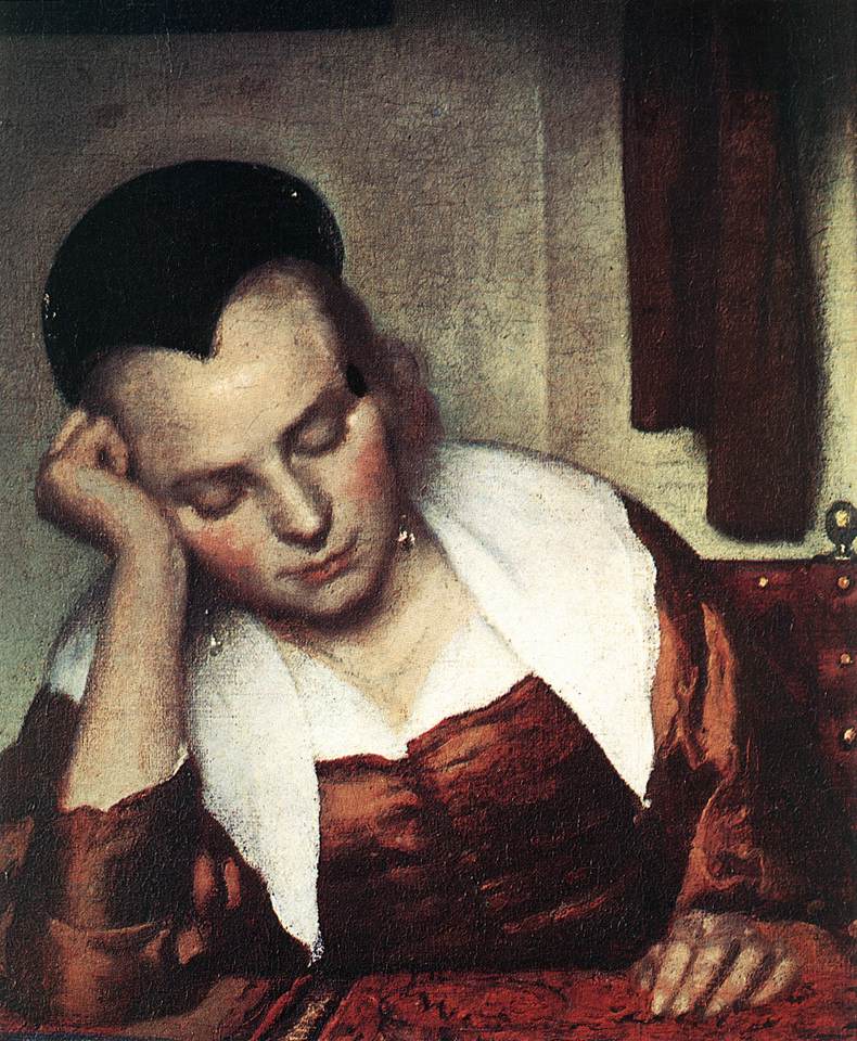 A Woman Asleep at Table (detail) by VERMEER, Johannes