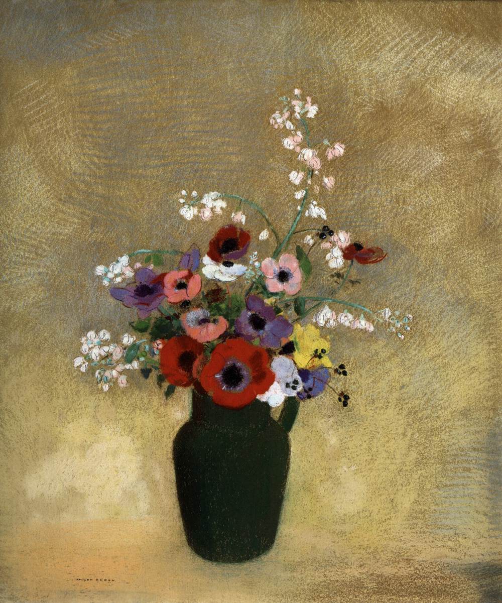 Large Green Vase with Flowers by REDON, Odilon