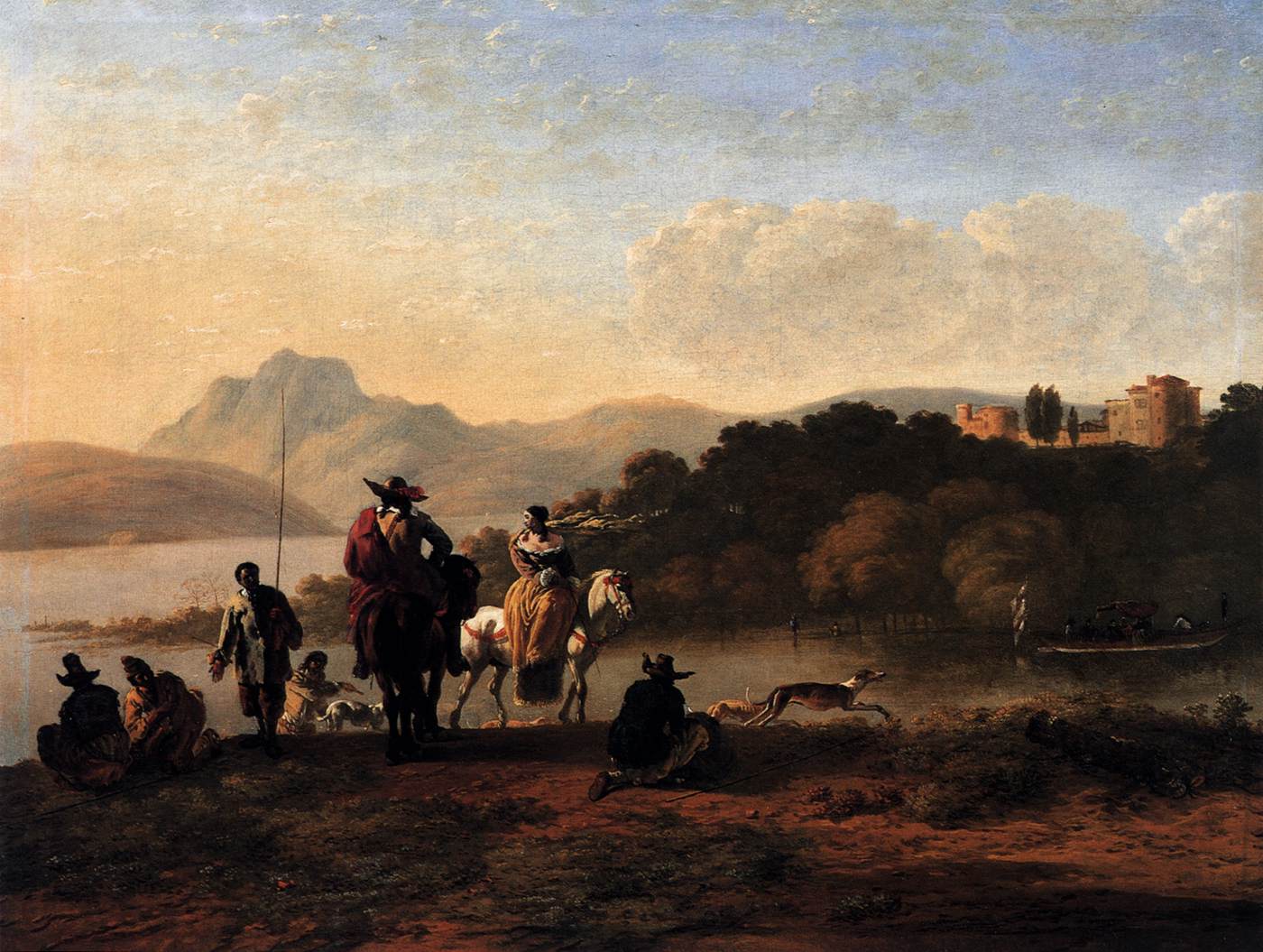 Italian Landscape with Elegant Riders and Fishermen by DUJARDIN, Karel