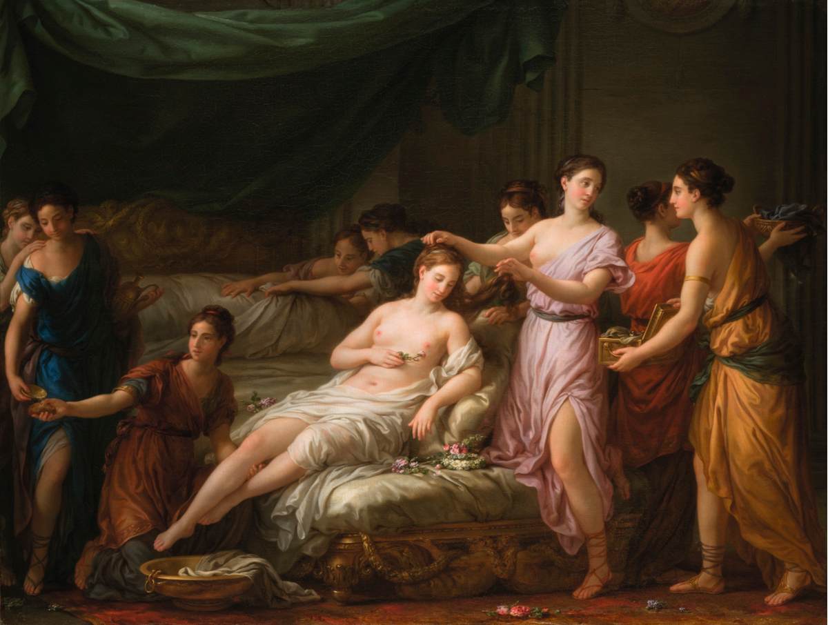 Women in Classical Dress Attending a Young Bride by