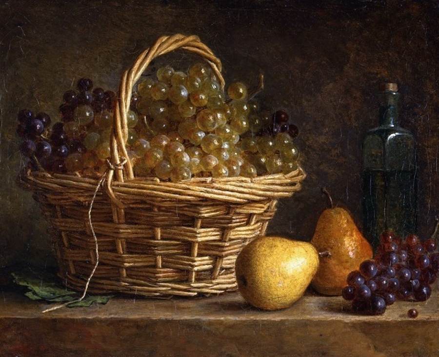 Still-Life with Basket of Grapes and Bottle of Wine by ROLAND DE LA PORTE, Henri-Horace