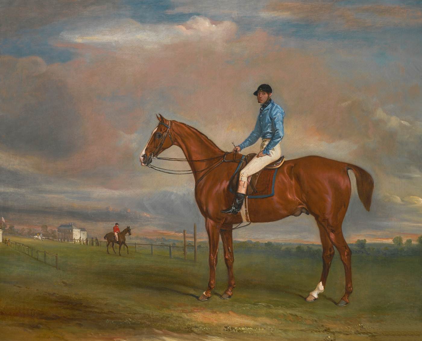 Philip, a Bay Racehorse with Jockey Up by