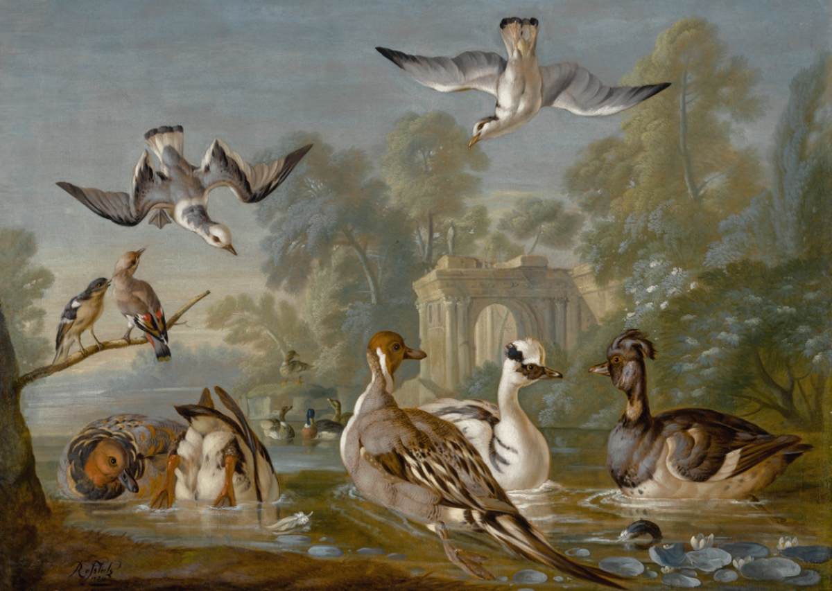 Waterfowl on a Pond with Other Birds in a Parkland Setting by CASTEELS, Pieter