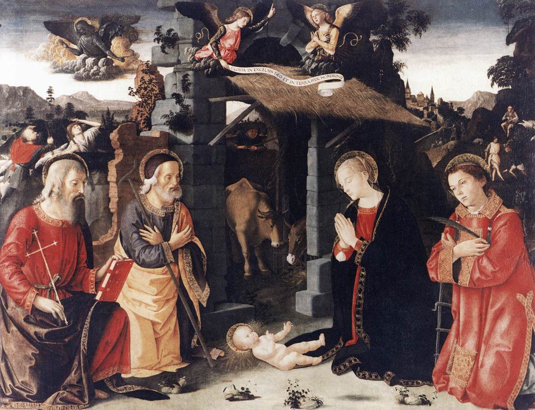 Nativity with Sts Lawrence and Andrew by ANTONIAZZO ROMANO