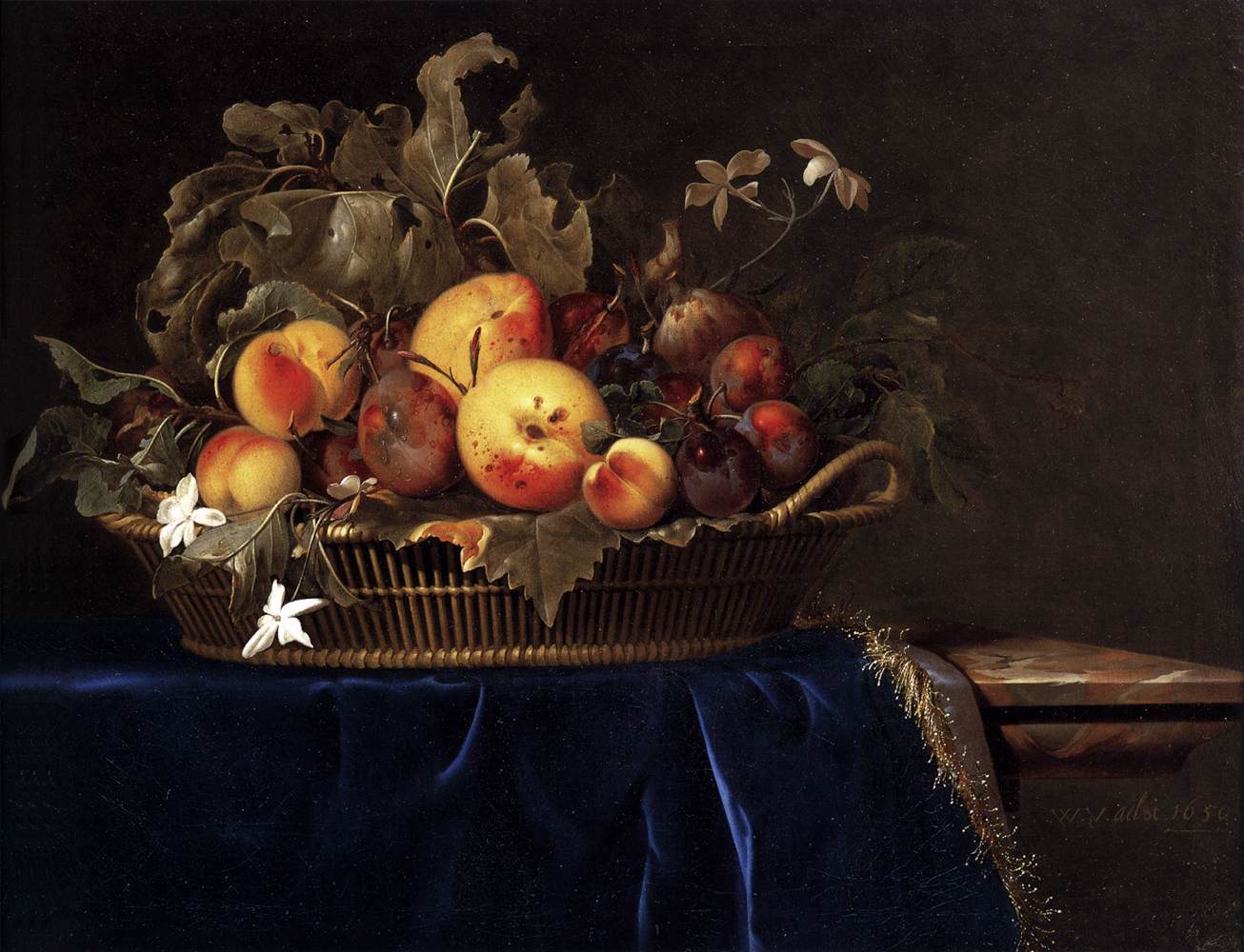 Still-Life with a Basket of Fruit on a Marble Ledge by AELST, Willem van