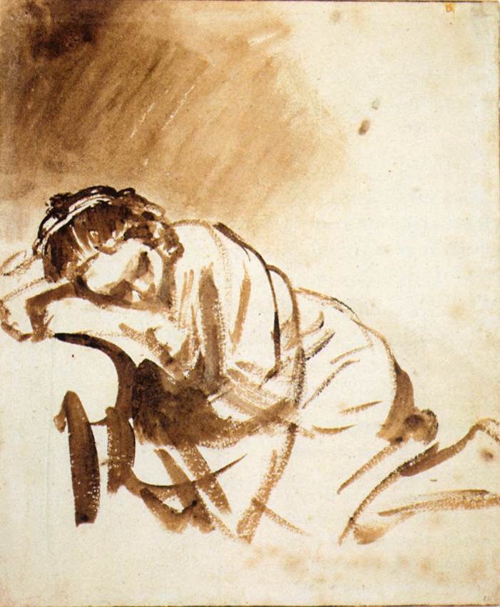 A girl sleeping by REMBRANDT Harmenszoon van Rijn