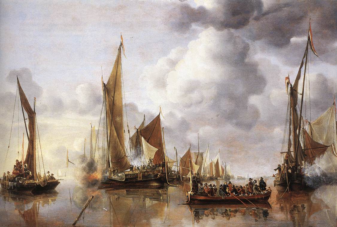 The State Barge Saluted by the Home Fleet by CAPPELLE, Jan van de