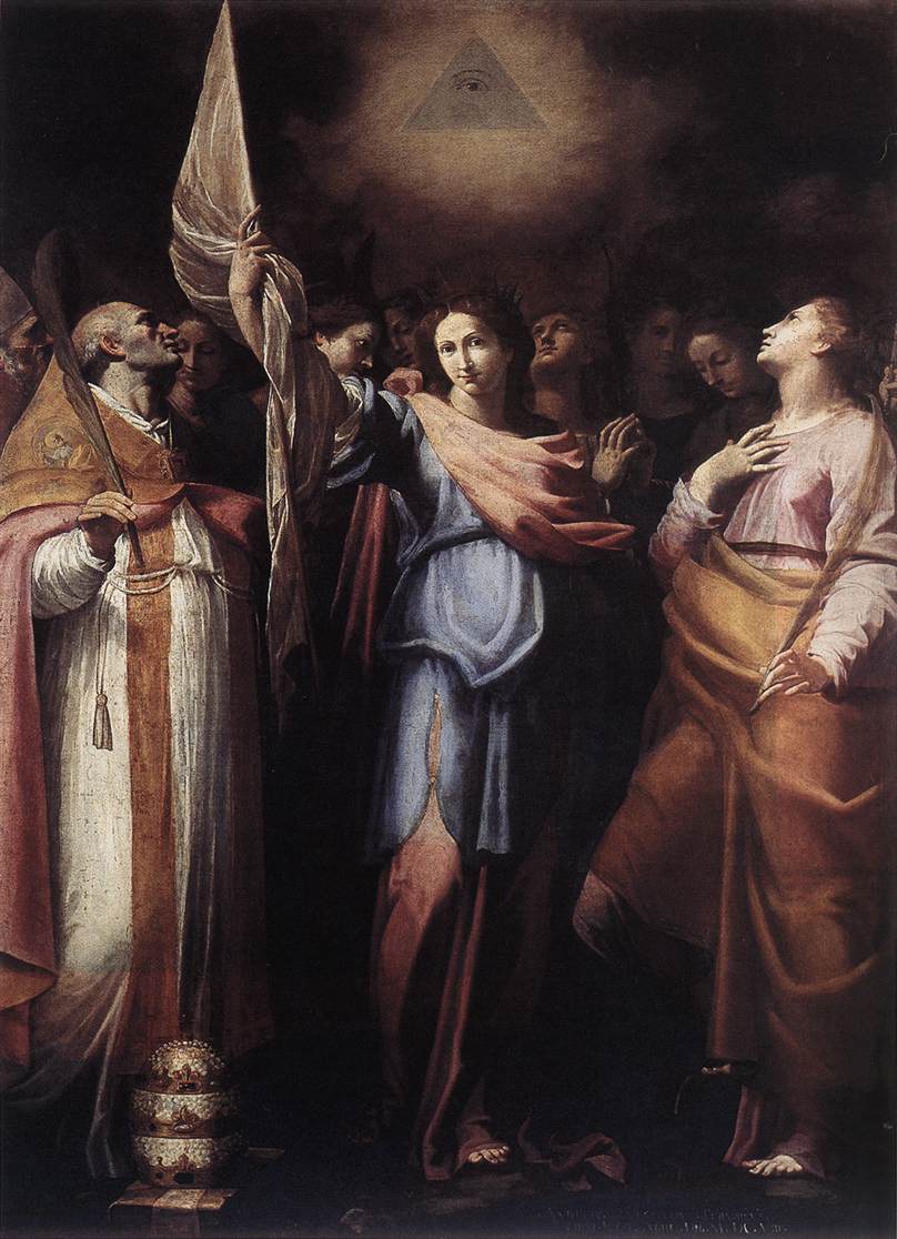 St Ursula and Her Companions with Pope Ciriacus and St Catherine of Alexandria by CAVAROZZI, Bartolomeo