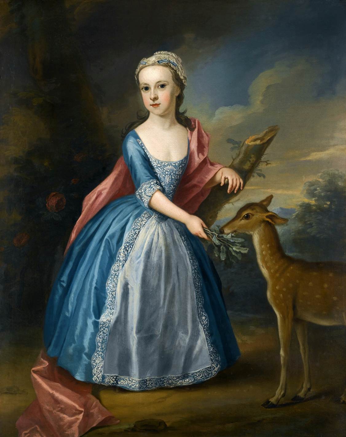 Portrait of a Girl Feeding a Deer by