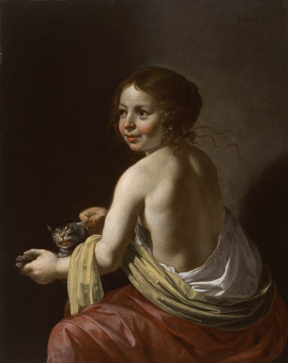 Girl Teasing a Cat by BIJLERT, Jan van