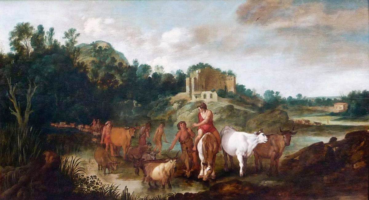 Landscape with Drovers and Their Animals Fording a River by UYTTENBROECK, Moyses Matheusz van