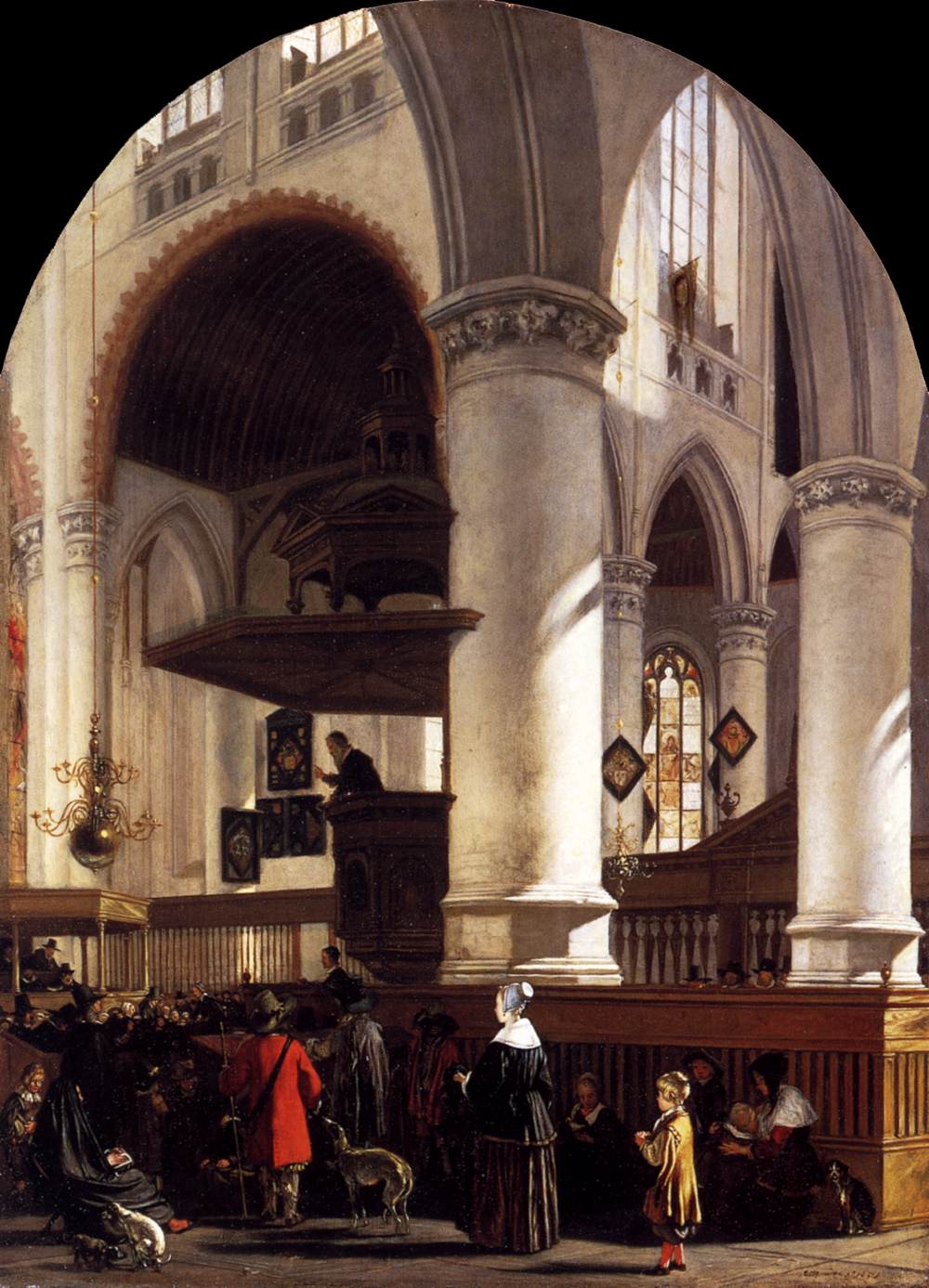 Interior of the Oude Kerk at Delft during a Sermon by