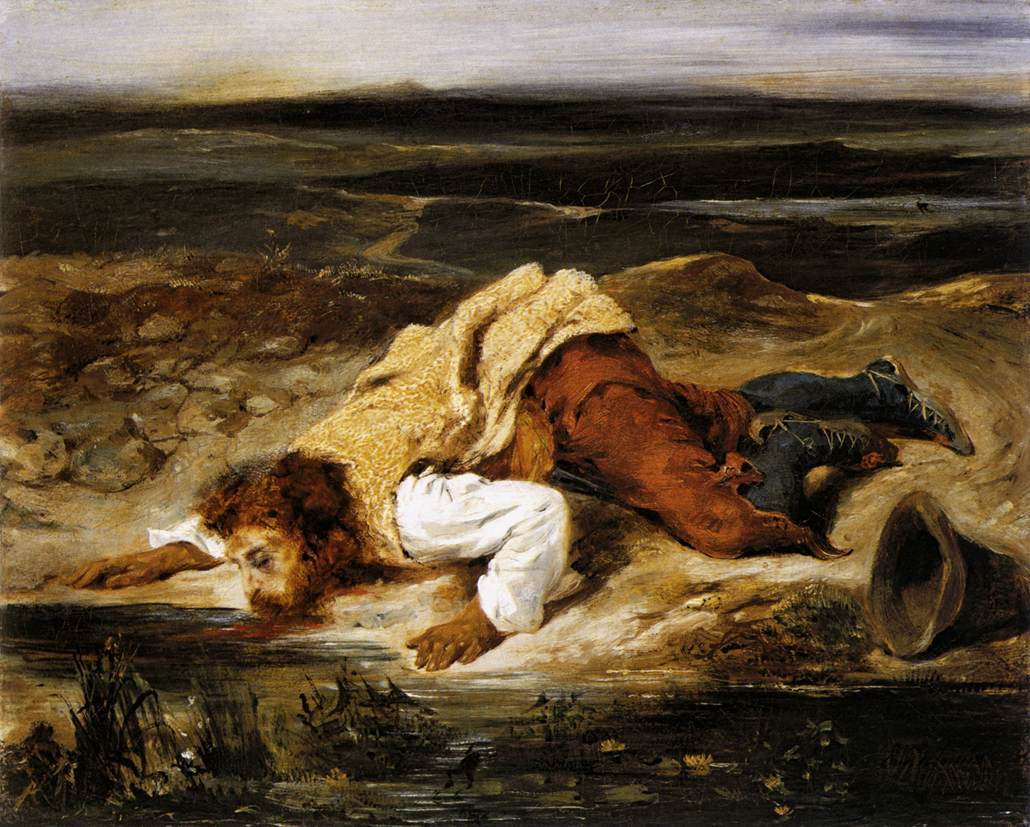 A Mortally Wounded Brigand Quenches his Thirst by DELACROIX, Eugène