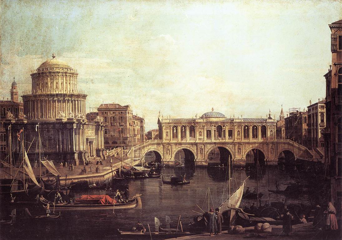 Capriccio: The Grand Canal, with an Imaginary Rialto Bridge and Other Buildings by CANALETTO