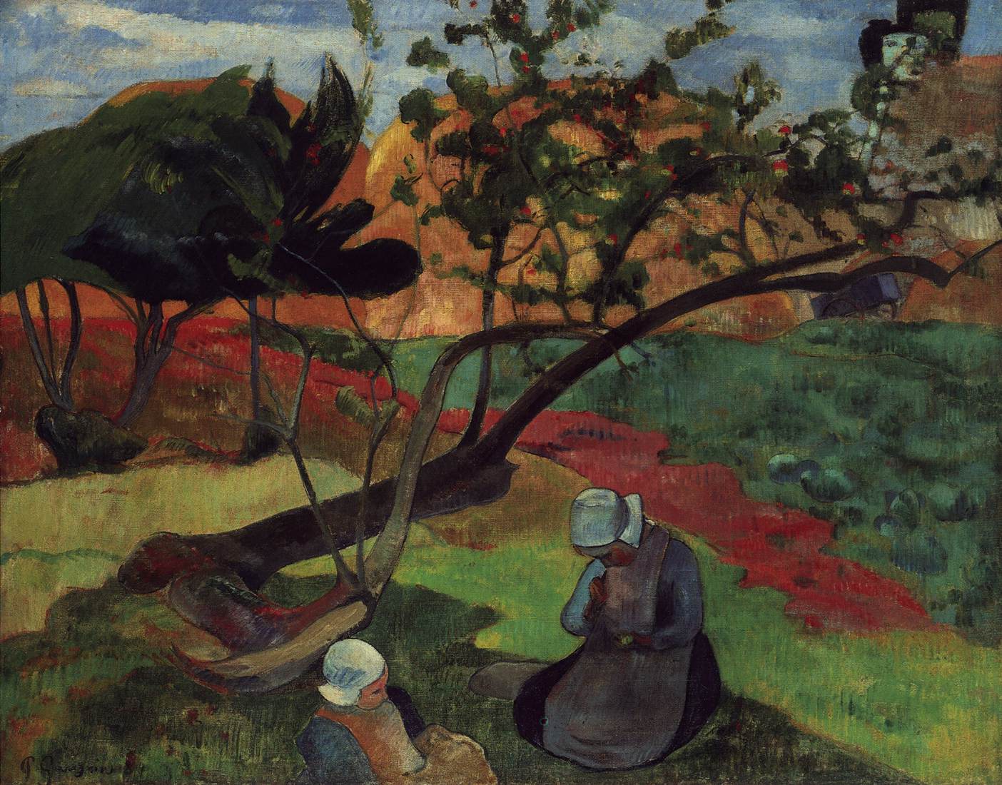 Landscape with Two Breton Women by GAUGUIN, Paul