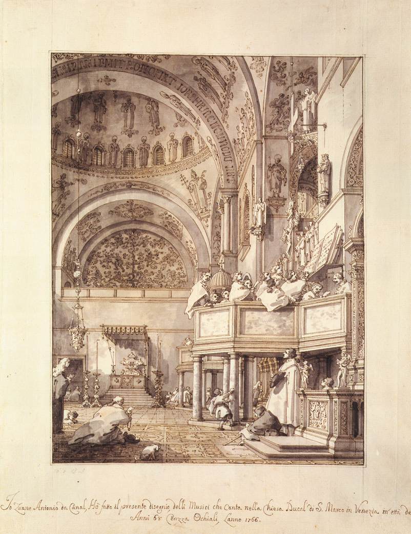 San Marco: the Crossing and North Transept, with Musicians Singing by CANALETTO