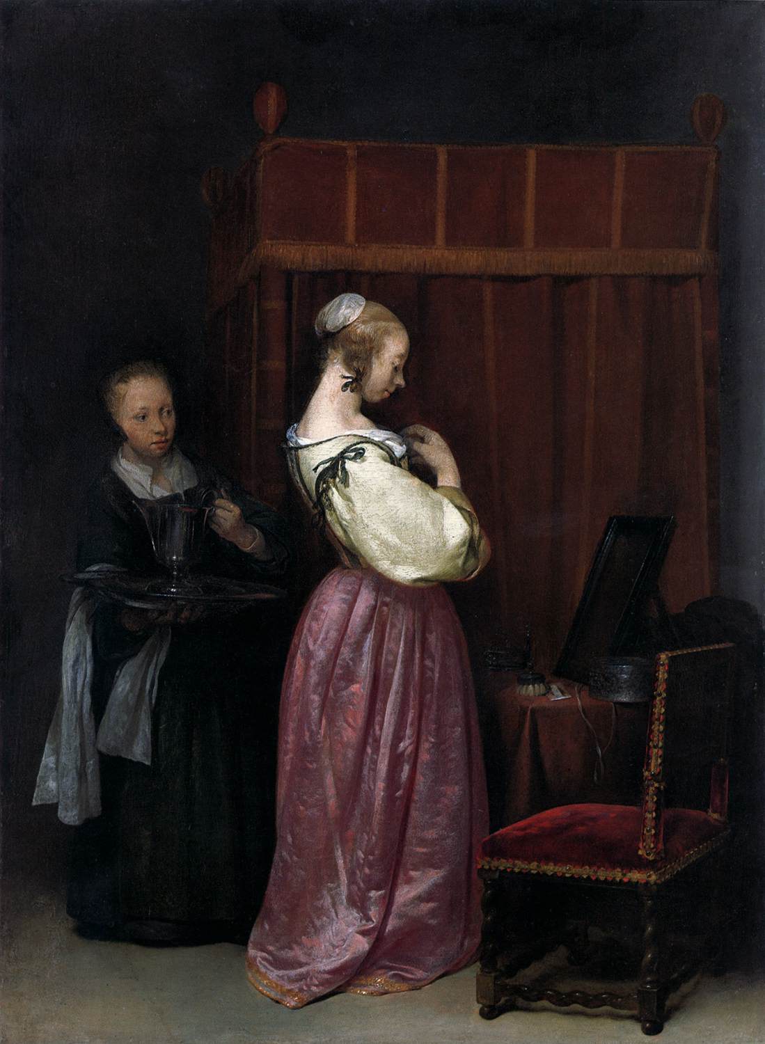 Young Woman at Her Toilet with a Maid by TERBORCH, Gerard