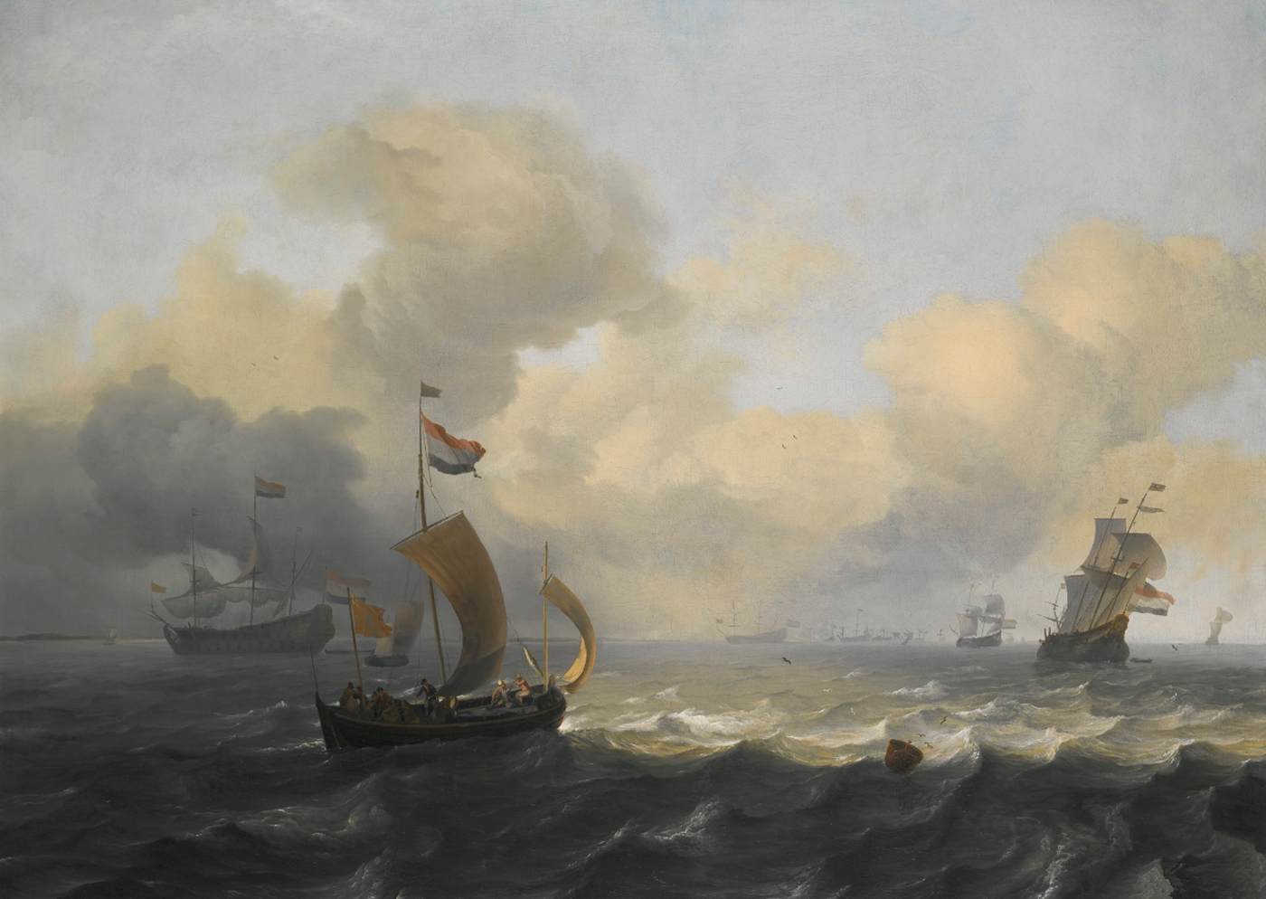 Dutch Vessels off a Coastline on a Breezy Day by BACKHUYSEN, Ludolf