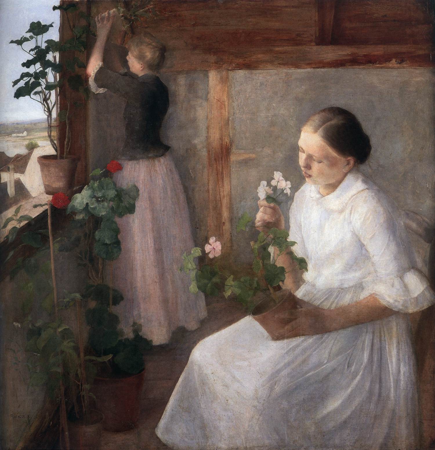 Girls Tending the Plants by FERENCZY, Károly