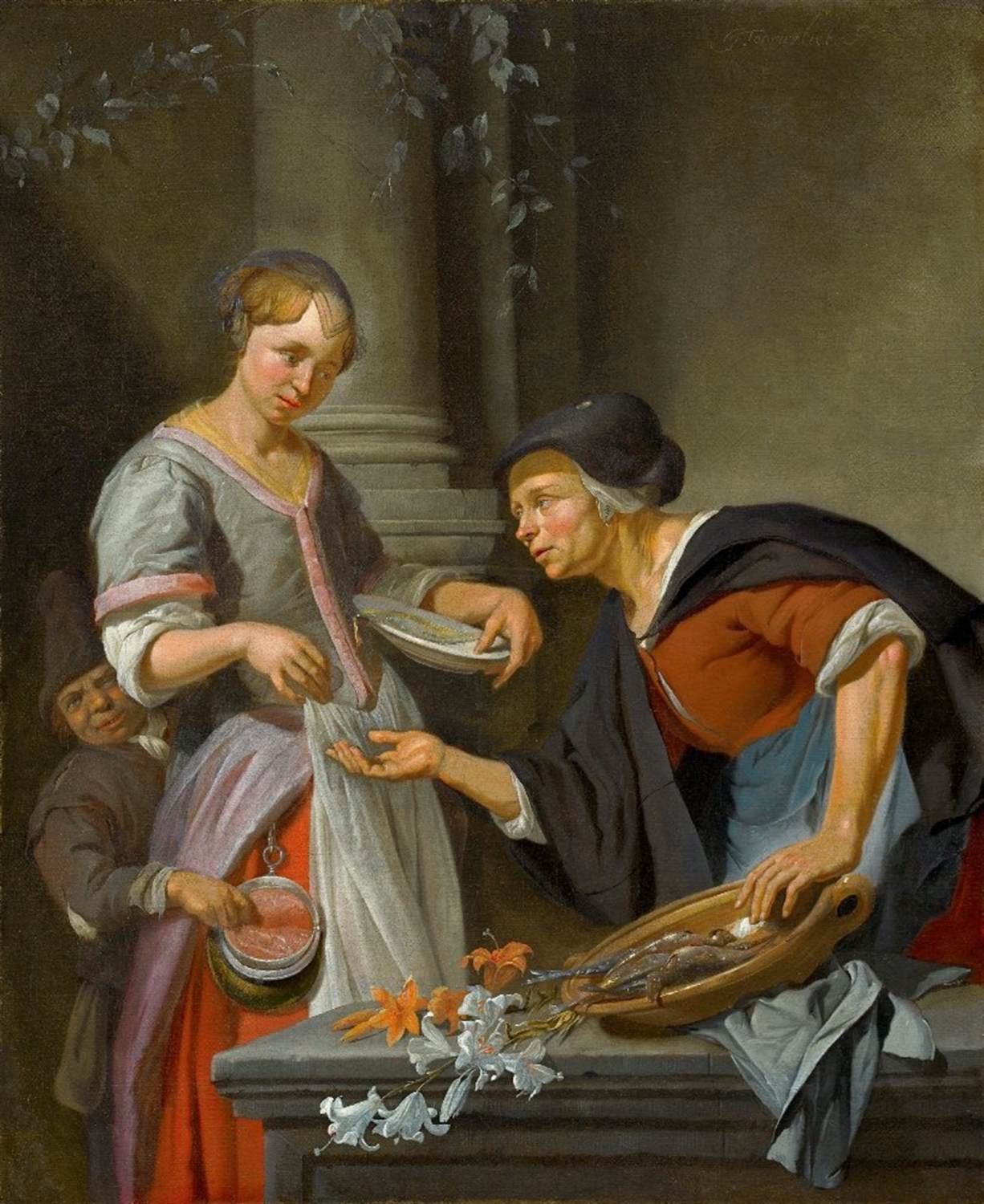 Young Lady and a Fishseller by TOORENVLIET, Jacob