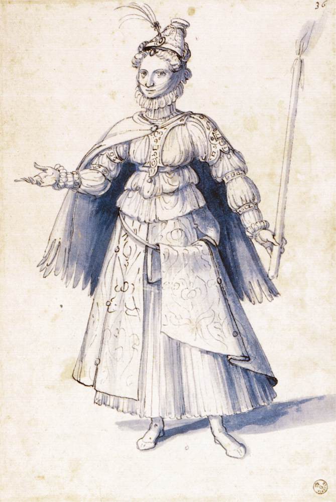 Costume drawing of a woman bearing a torch by